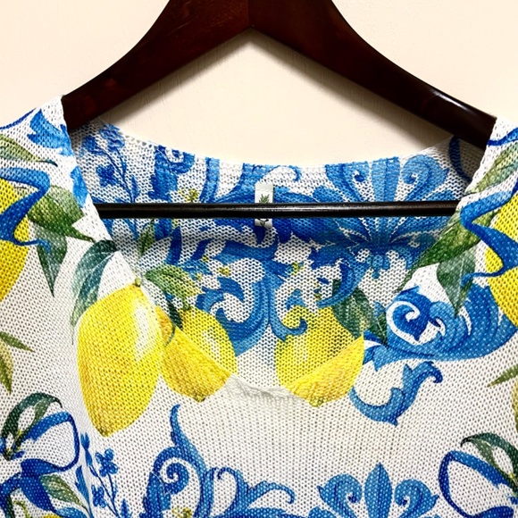Plus Size Lemon Print Italian Knit Boho Top 2X/3X Resort Summer Blouse - Picture 6 of 16